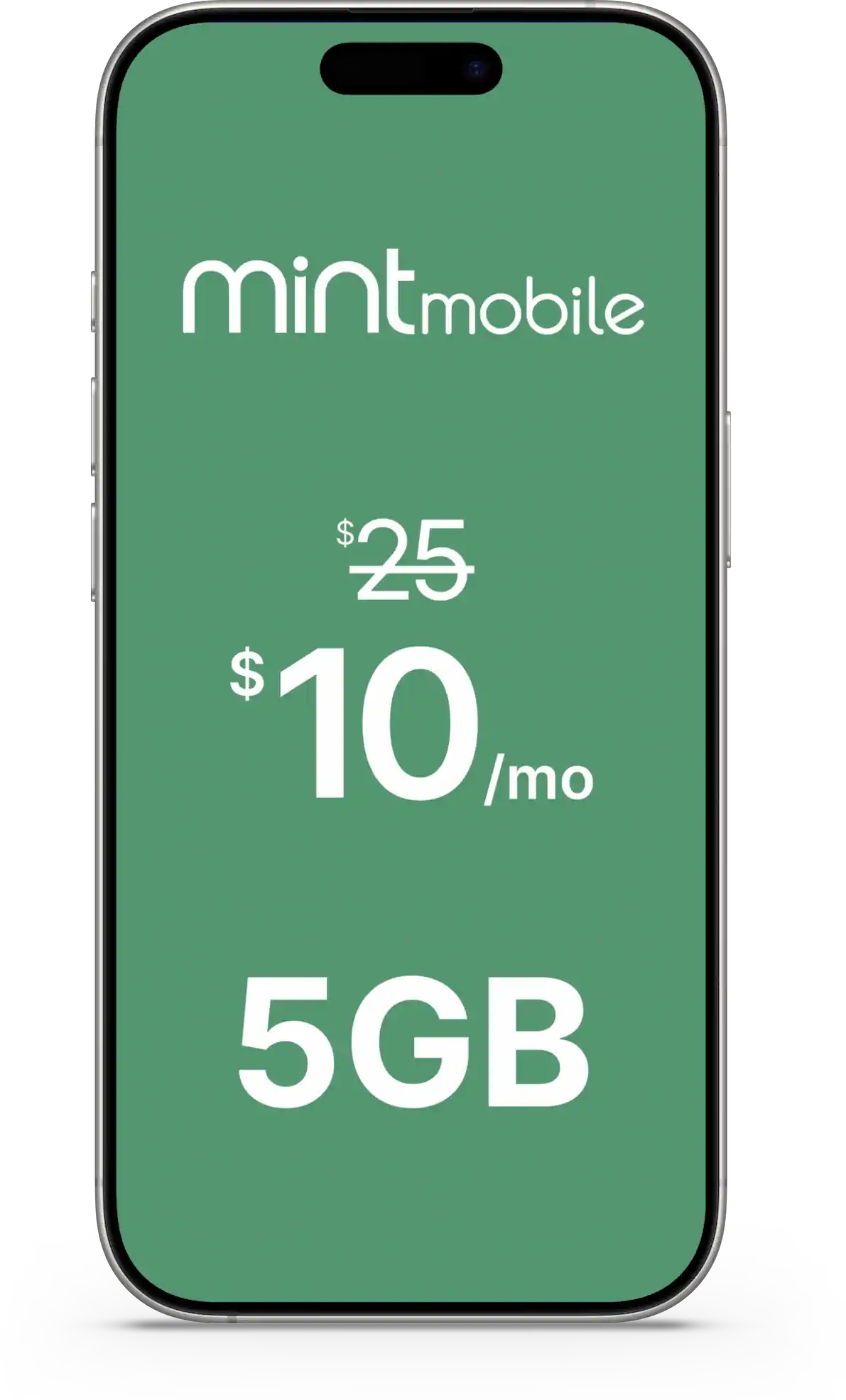 Mint Mobile phone showing $10/mo 5GB plan
