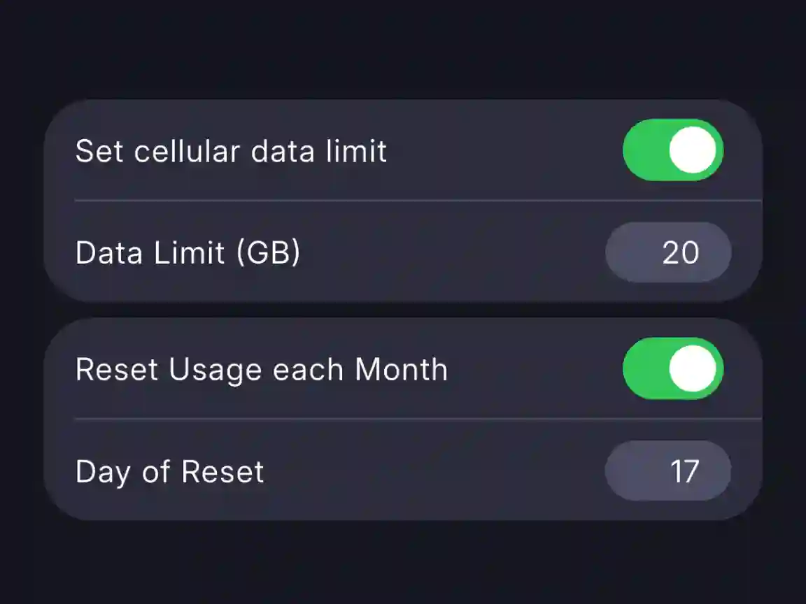 Data usage settings in the CoverageMap app