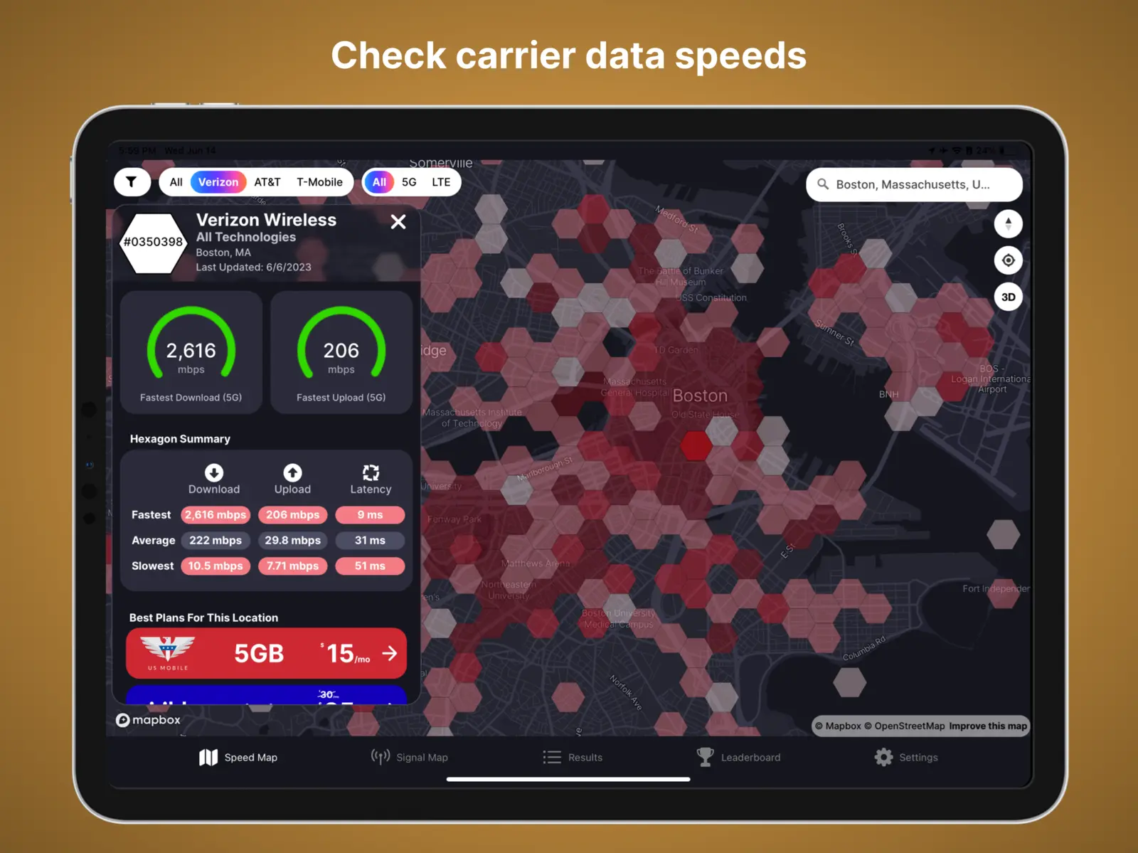 The Speed Map inside the Coverage Map app