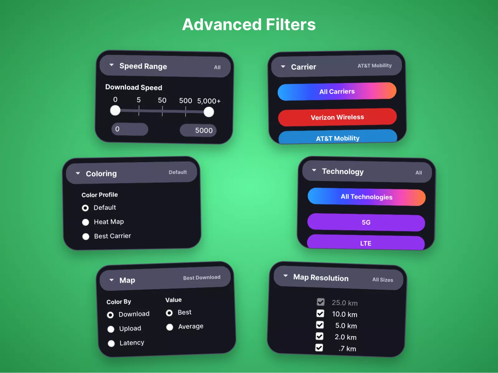 Speed Map filters in the Coverage Map app