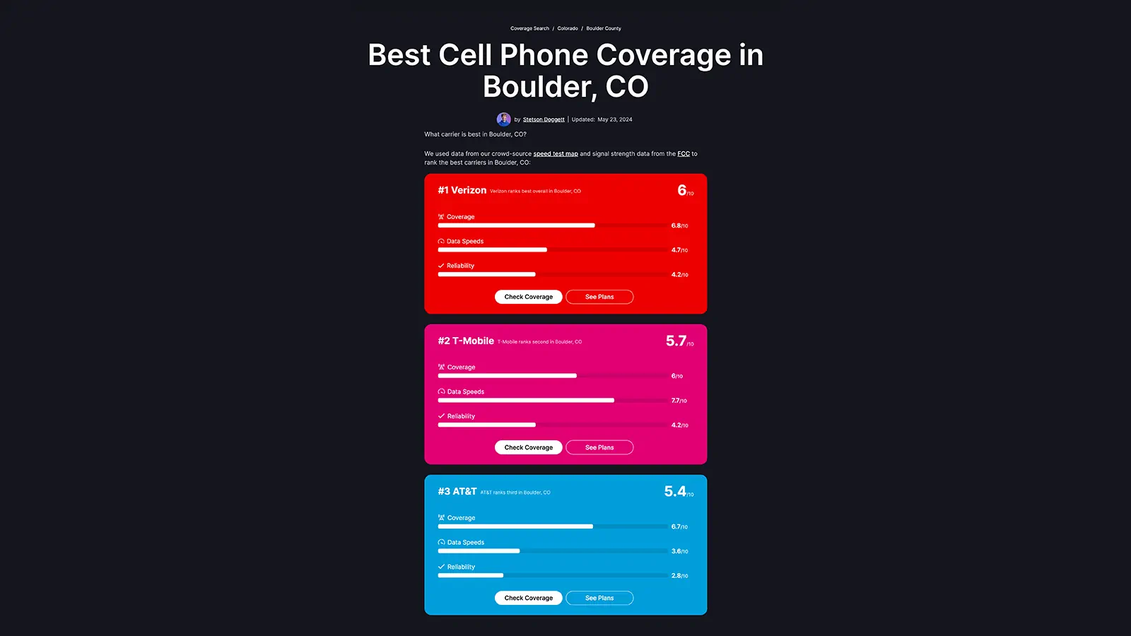 A ranking of the best cell phone carriers in Boulder, CO